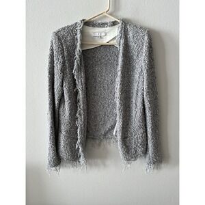 IRO Womens Fringe Trim Pocket Open Front Blazer Jacket Gray Size 38 US 6 Cotton